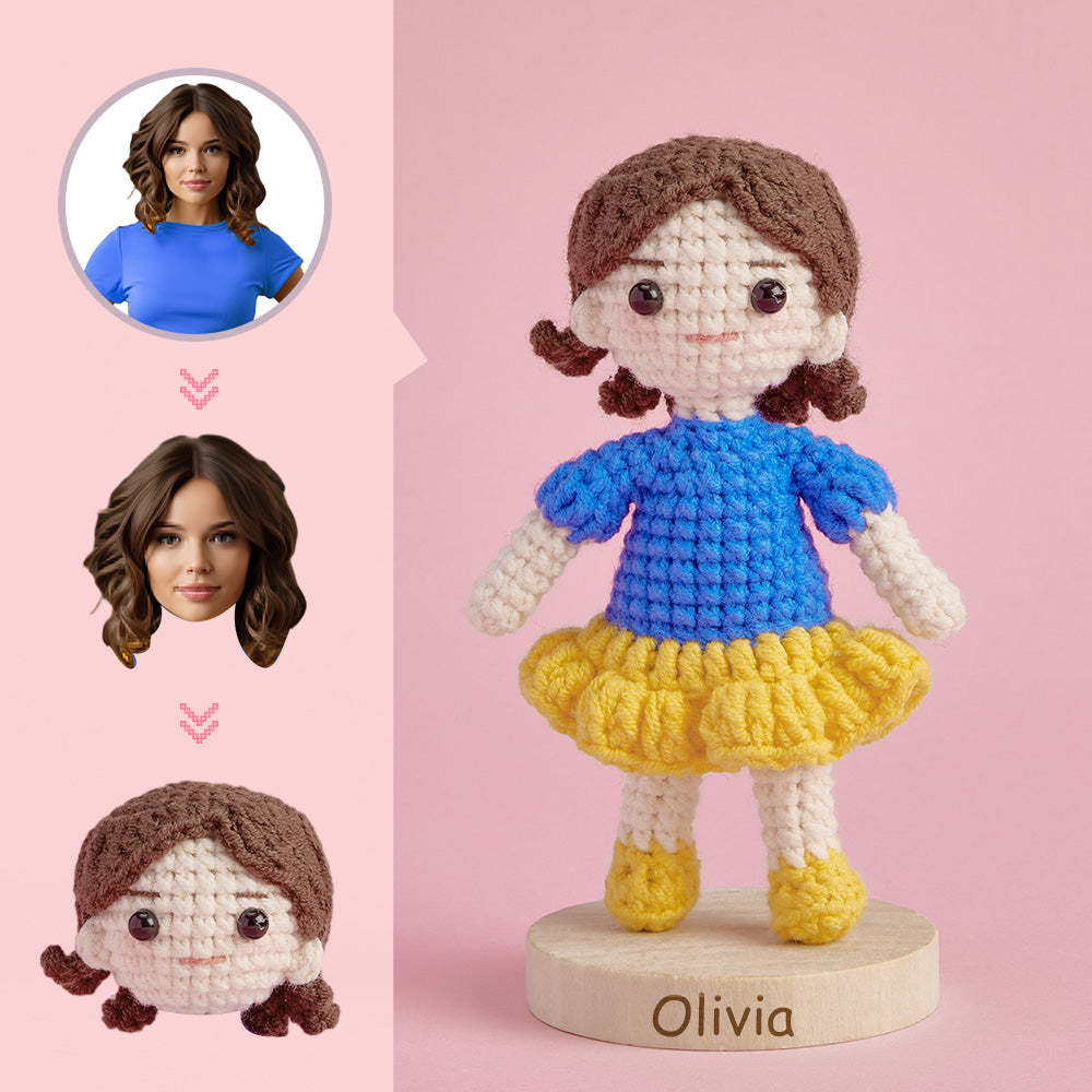 Poupée Au Crochet Avec Visage Personnalisé, Cadeaux Personnalisés, Mini Poupées Tissées À La Main - Blanche-neige - votrecollierprenomfr