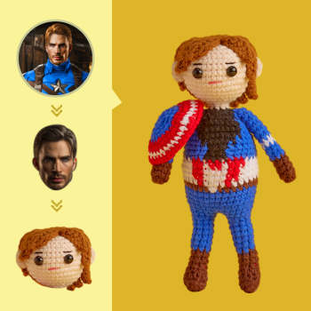 Poupée Au Crochet Avec Visage Personnalisé, Cadeaux Personnalisés, Mini Poupées Tissées À La Main - Captain America - votrecollierprenomfr