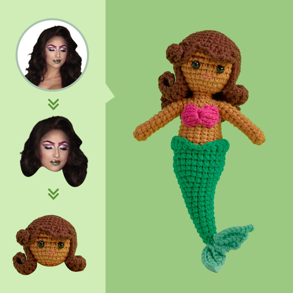 Poupée Au Crochet Avec Visage Personnalisé, Cadeaux Personnalisés, Mini Poupées Tissées À La Main - Sirène