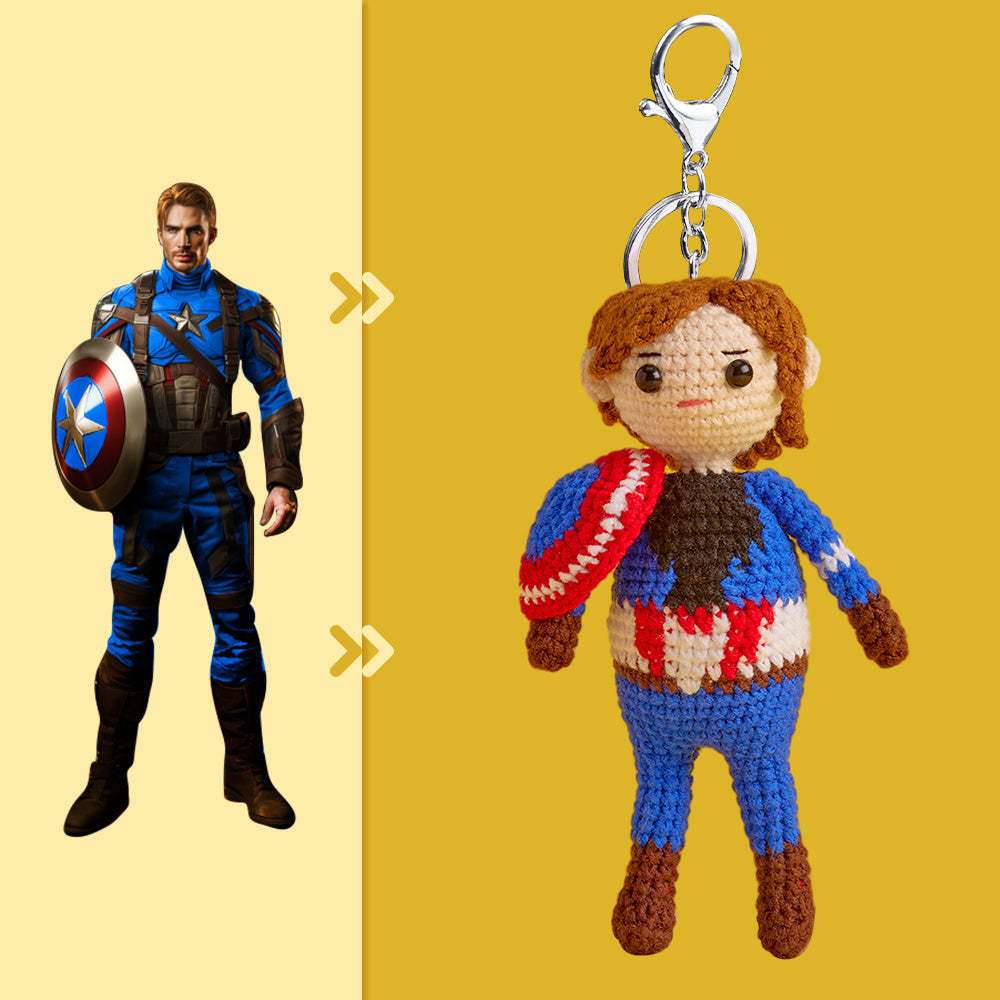 Corps Complet Personnalisable 1 Personne Poupée Au Crochet Personnalisée Cadeaux Personnalisés Mini Poupées Tissées À La Main - Captain America - votrecollierprenomfr