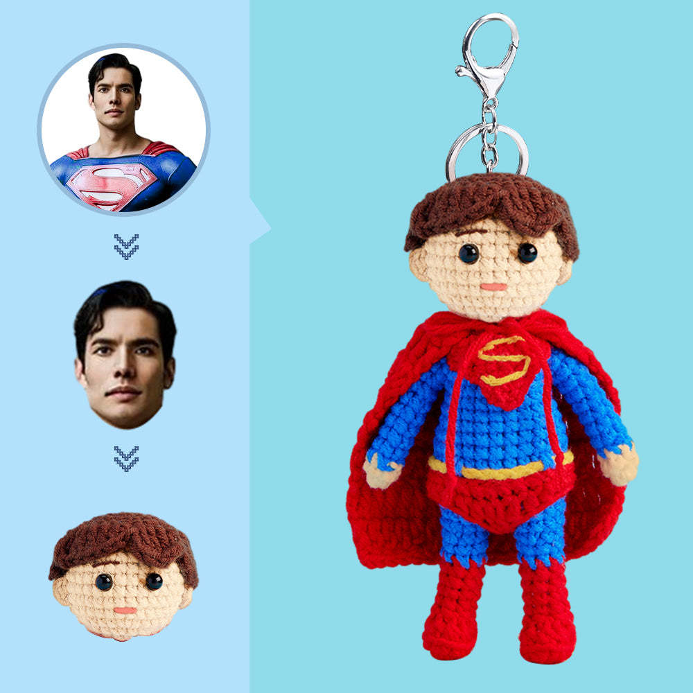 Poupée Au Crochet Avec Visage Personnalisé, Cadeaux Personnalisés, Mini Poupées Tissées À La Main - Superman - votrecollierprenomfr