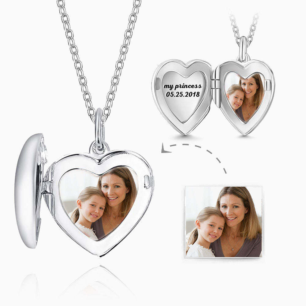 Collier Médaillon Photo Cœur Gravé En Argent, Cadeau Sur Mesure - votrecollierprenomfr