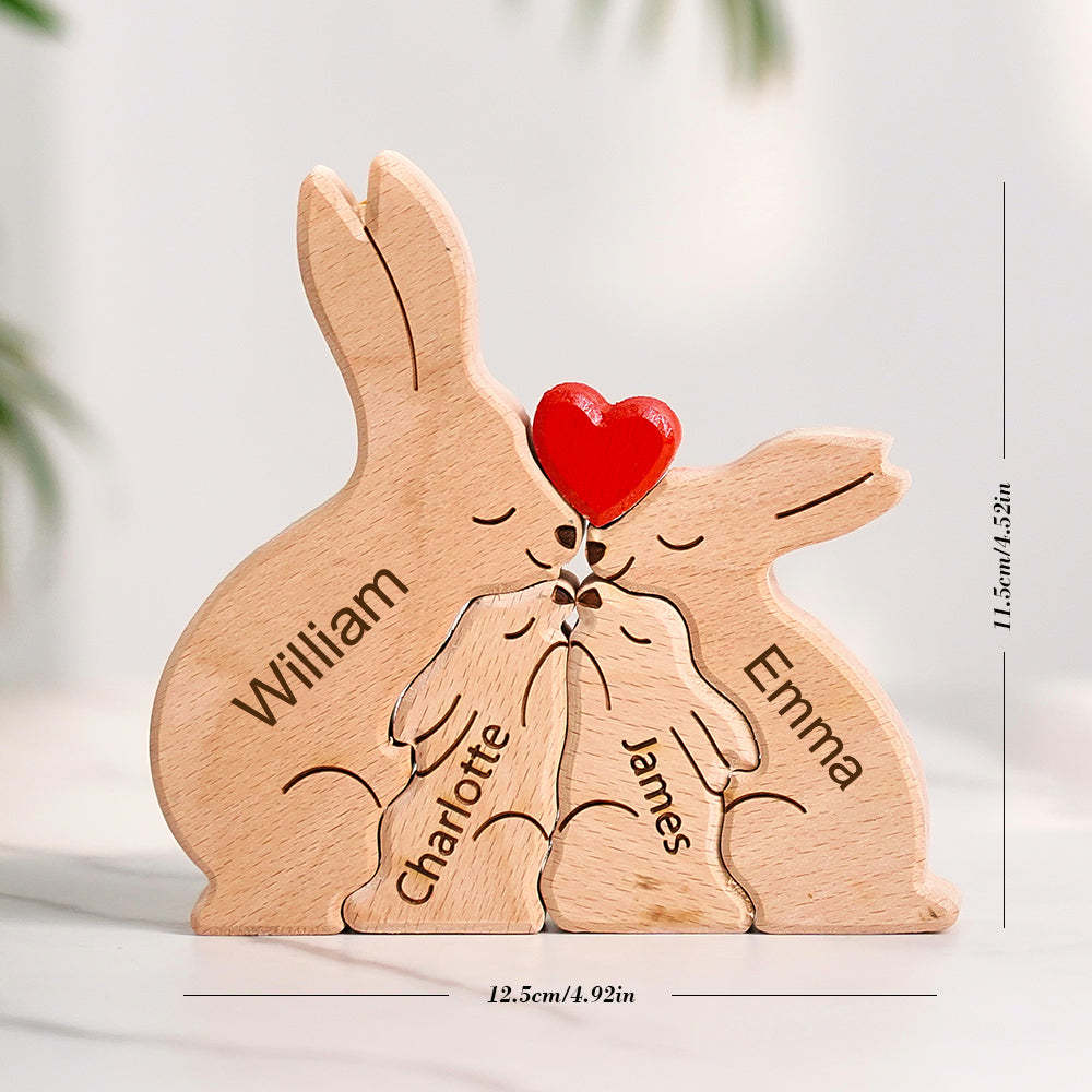 Puzzle Familial De Lapin En Bois, Noms Personnalisés, Cadeaux De Réchauffement De La Maison, Décoration De La Maison - votrecollierprenomfr