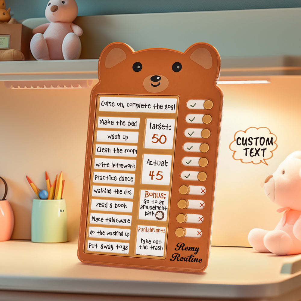 Texte Personnalisé Et Photo Ours Tableau De Routine Quotidienne Cadeaux Pour Les Enfants - votrecollierprenomfr