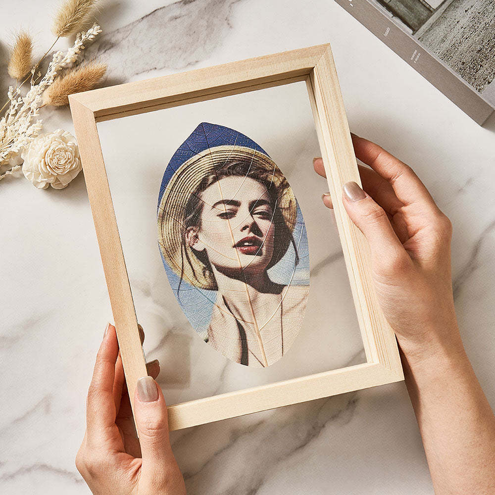 Peinture De Veines De Feuilles Avec Photo Personnalisée, Ornements De Maison, Cadeau Créatif Pour Couple - votrecollierprenomfr