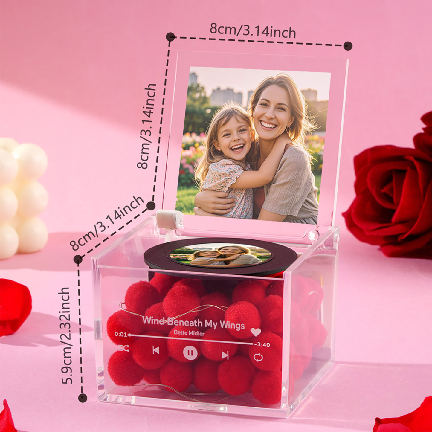 Mini Tourne-disque Vinyle Personnalisé, Lecteur De Musique Automatique, Couverture Photo Personnalisée, Cadeau De Fête Des Mères Gravé Pour Maman - votrecollierprenomfr