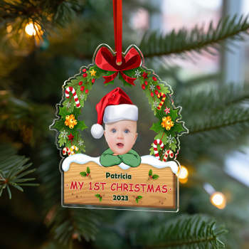 Ornement D'arbre De Noël Avec Visage Personnalisé, Premier Cadeau De Noël Pour Bébé - votrecollierprenomfr