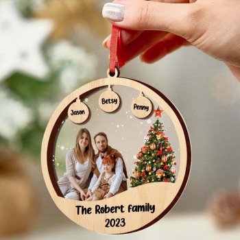 Photo De Famille Personnalisée Et Nom Acrylique Et Bois Ornement De Noël Cadeau De Noël - votrecollierprenomfr