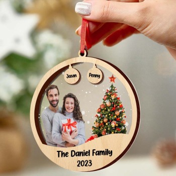 Photo De Famille Personnalisée Et Nom Acrylique Et Bois Ornement De Noël Cadeau De Noël - votrecollierprenomfr