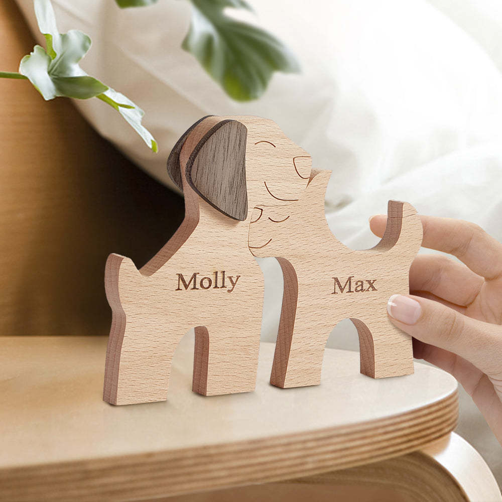 Blocs En Bois Pour Couple D'amour Et Chien, Décor De Table Avec Nom Personnalisé, Cadeaux De Saint Valentin - votrecollierprenomfr