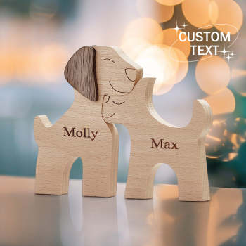 Blocs En Bois Pour Couple D'amour Et Chien, Décor De Table Avec Nom Personnalisé, Cadeaux De Saint Valentin - votrecollierprenomfr