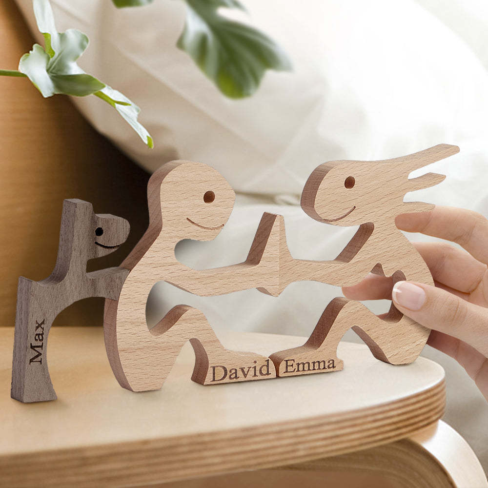 Blocs En Bois Pour Couple Et Chien, Noms Personnalisés, Décor De Table, Cadeaux De Saint Valentin - votrecollierprenomfr