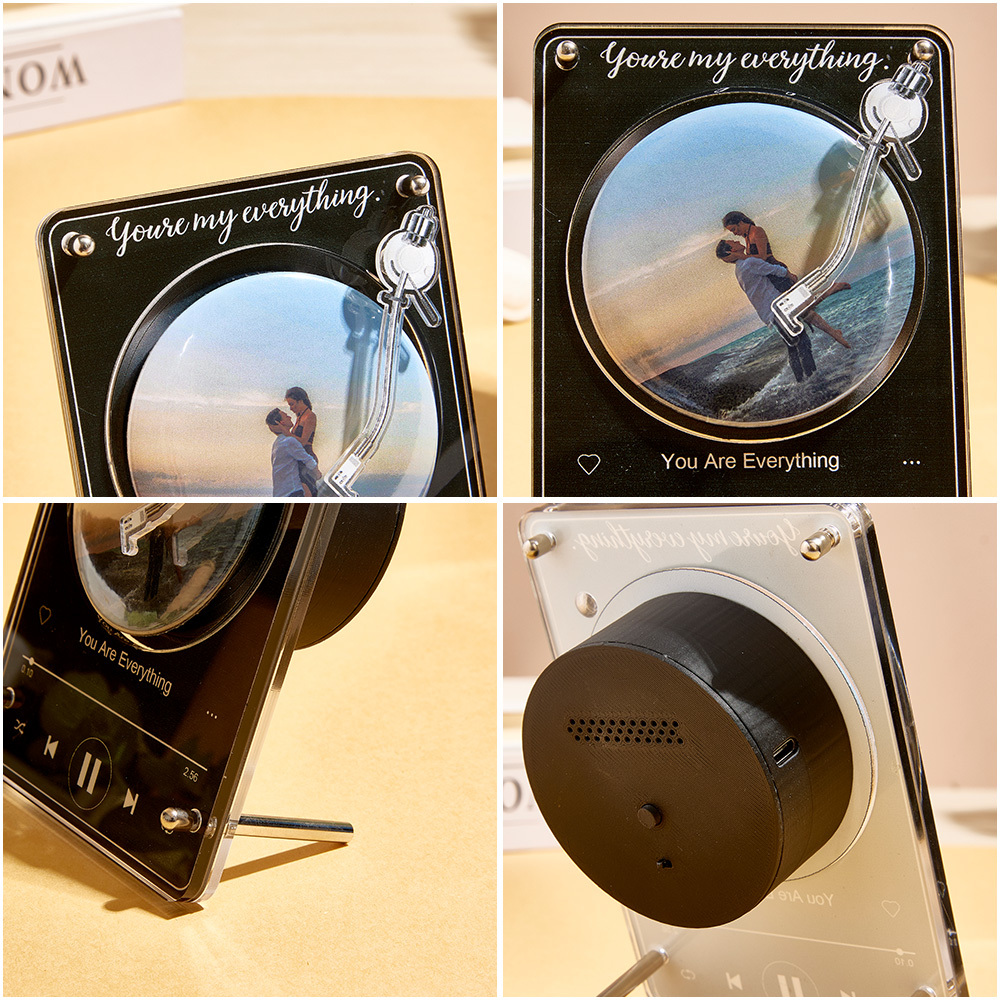Plaque Photo Personnalisée En Forme De Tourne-disque, Plaque Musicale Avec Photo Rotative, Plaque Magnétique Photo Et Musique Avec Haut-parleur - votrecollierprenomfr