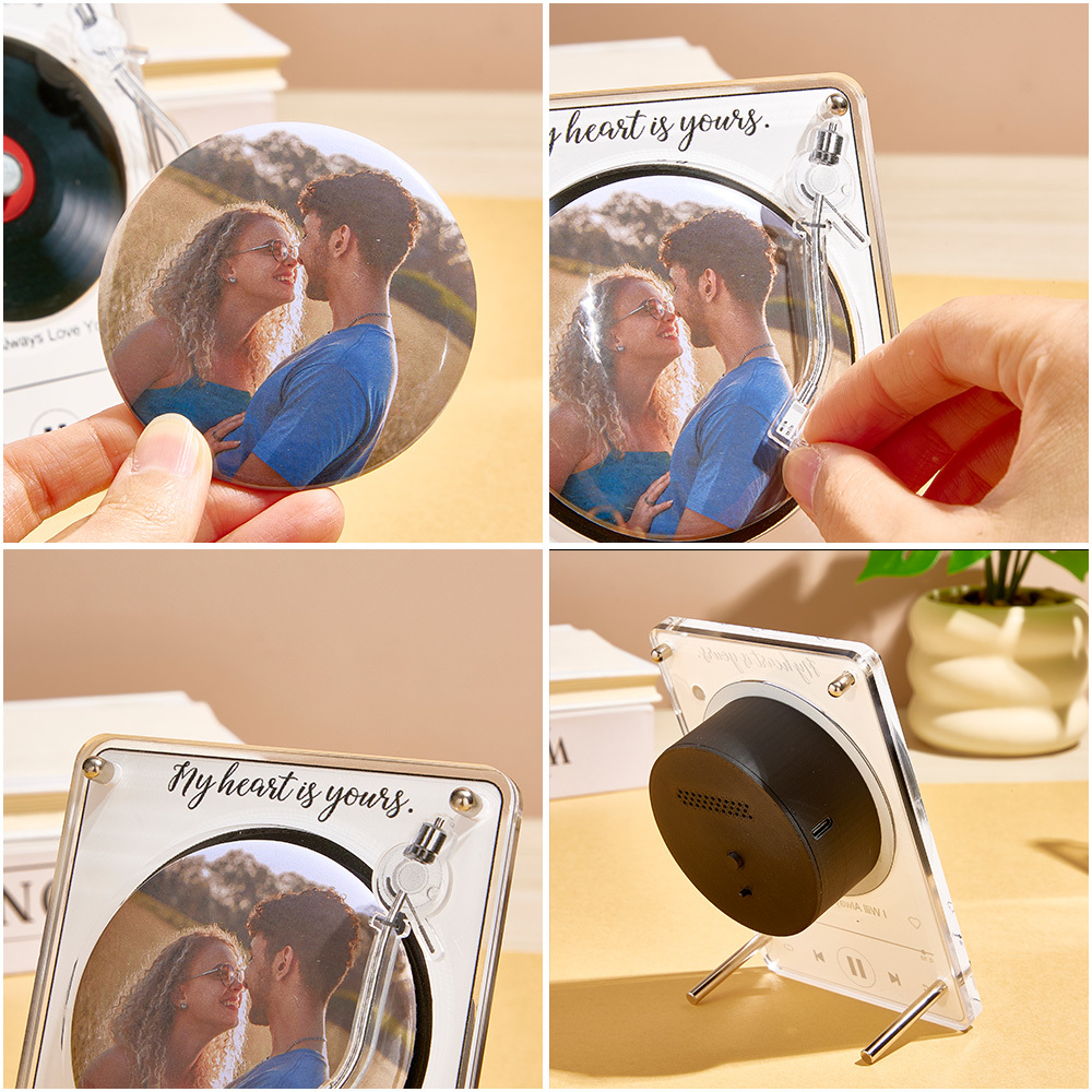 Plaque Photo Personnalisée En Forme De Tourne-disque, Plaque Musicale Avec Photo Rotative, Plaque Magnétique Photo Et Musique Avec Haut-parleur - votrecollierprenomfr