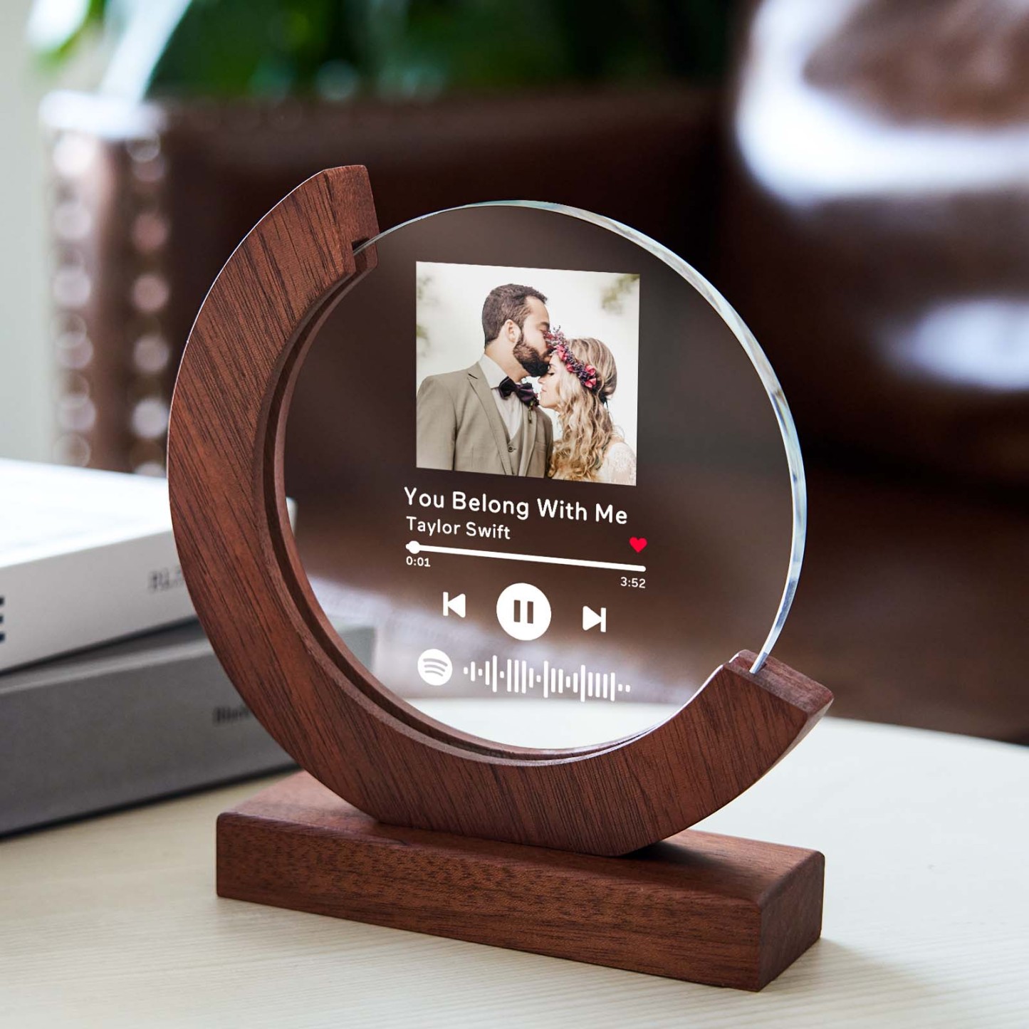 Plaque Musicale En Cristal Avec Code Musical Personnalisé Scannable Avec Photo Personnalisée - votrecollierprenomfr