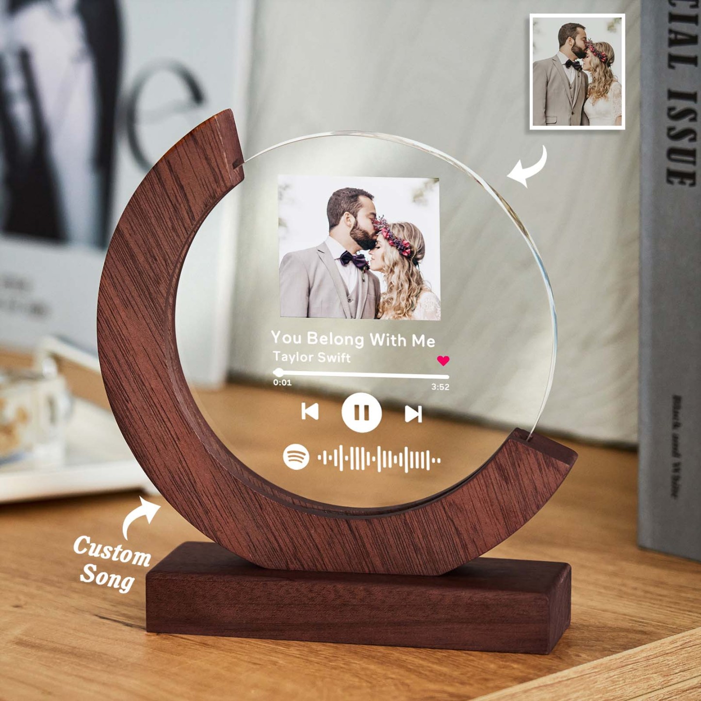 Plaque Musicale En Cristal Avec Code Musical Personnalisé Scannable Avec Photo Personnalisée - votrecollierprenomfr
