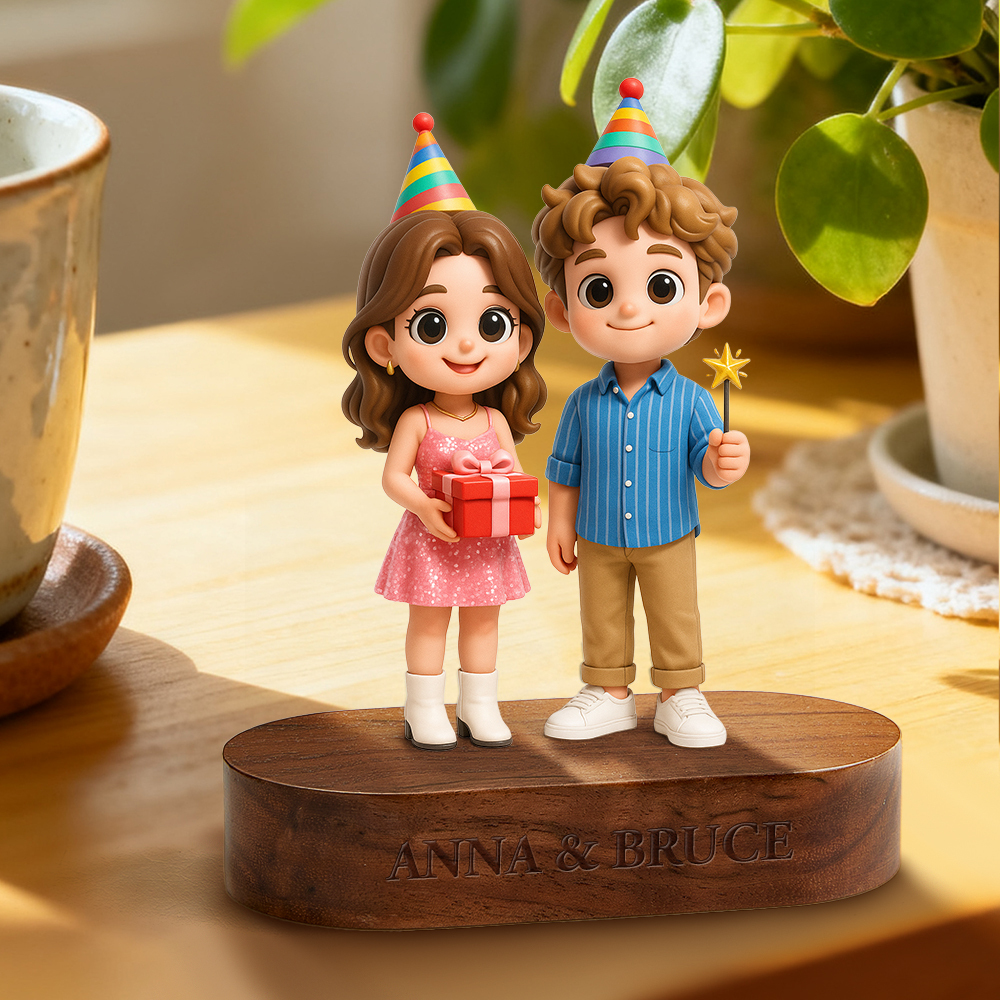 Figurine 3d Personnalisée Avec Socle En Bois Gravé, Nom Et Message Personnalisés, Idéale Pour La Saint-valentin Ou Comme Souvenir D'anniversaire. - votrecollierprenomfr