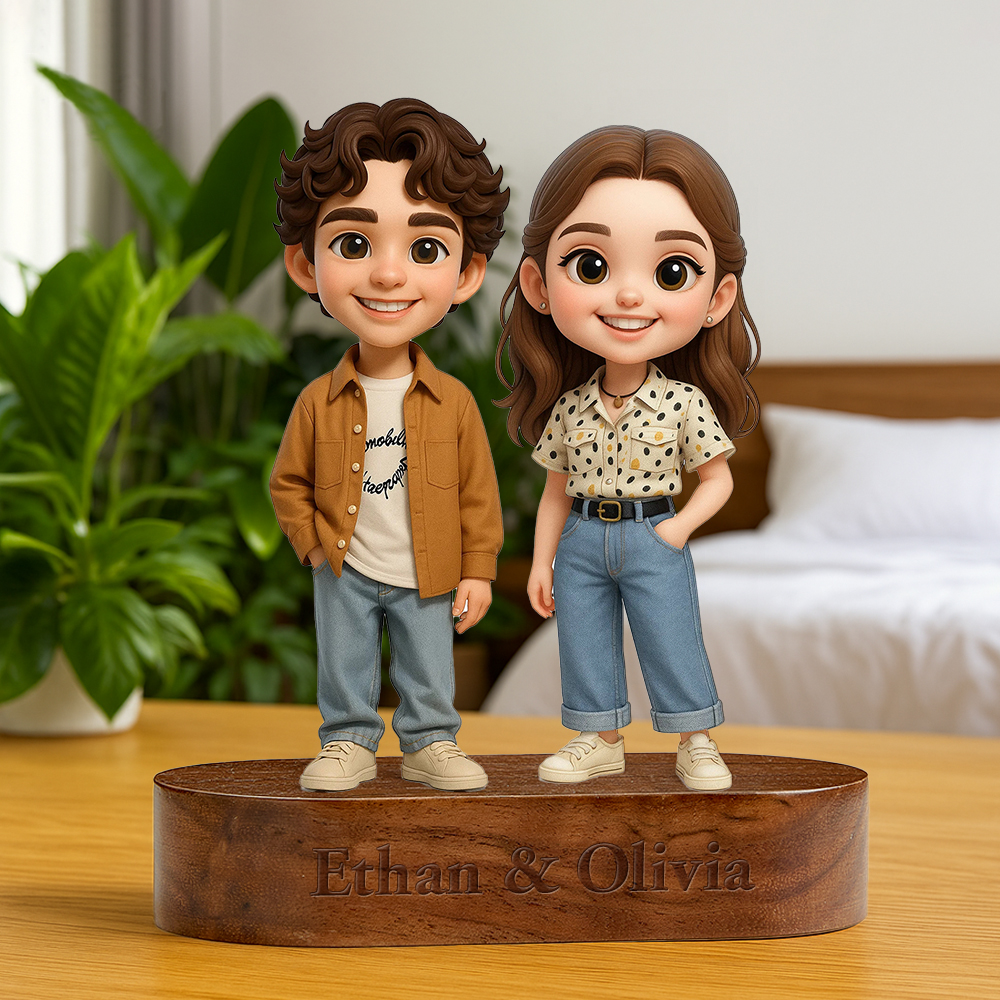 Figurine 3d Personnalisée Avec Socle En Bois Gravé, Nom Et Message Personnalisés, Idéale Pour La Saint-valentin Ou Comme Souvenir D'anniversaire.