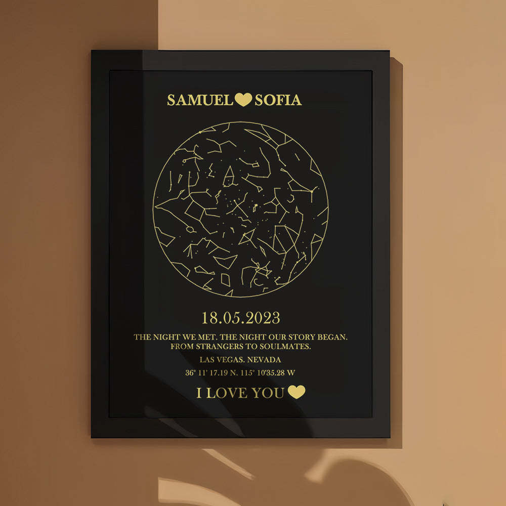 Carte Des Étoiles Personnalisée, Cadre En Bois, Texte Personnalisé, Art Mural, Cadeau De Saint-valentin, Date Spéciale, Cadeau D'anniversaire - votrecollierprenomfr