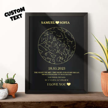 Carte Des Étoiles Personnalisée, Cadre En Bois, Texte Personnalisé, Art Mural, Cadeau De Saint-valentin, Date Spéciale, Cadeau D'anniversaire - votrecollierprenomfr