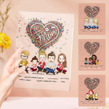 Clip Art Personnalisé Mère Et Enfants Dessin Animé Plaque Lampe Cadeaux De Fête Des Mères - votrecollierprenomfr