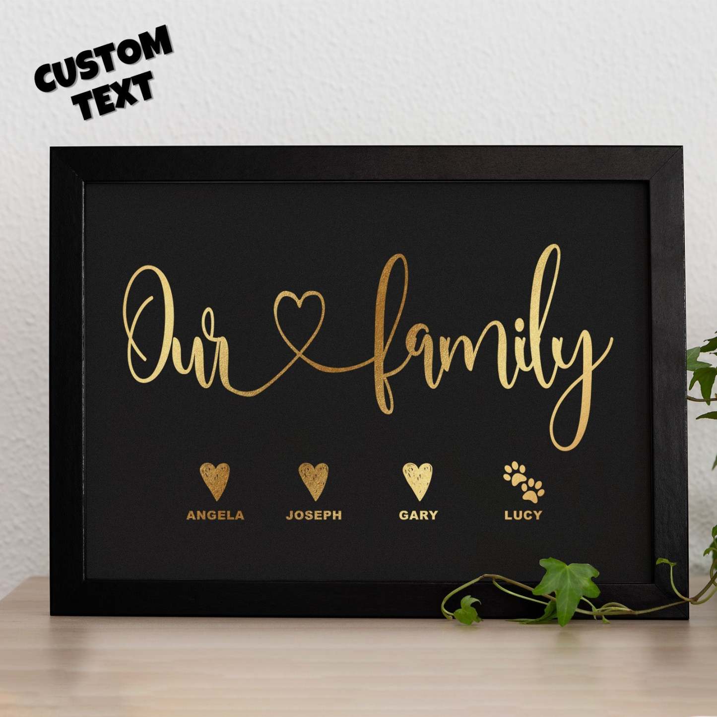 Nom Personnalisé En Feuille Métallique Imprimée, Cadre En Bois, Nom Personnalisé Avec Cœur Ou Pattes, Cadeau De Famille - votrecollierprenomfr