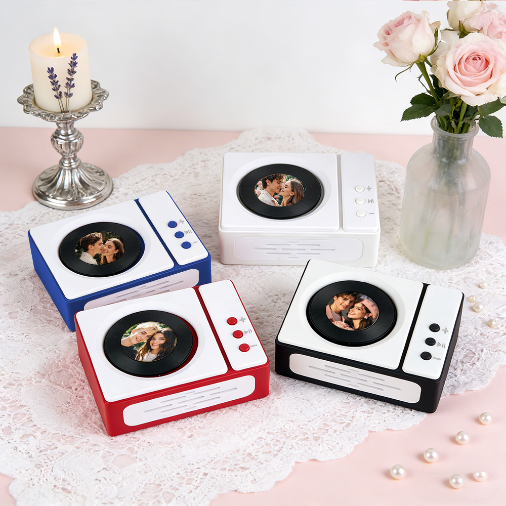 Mini Tourne-disque Personnalisé Avec Photo Et Chanson - Cadeau De Noël Musical Unique - votrecollierprenomfr