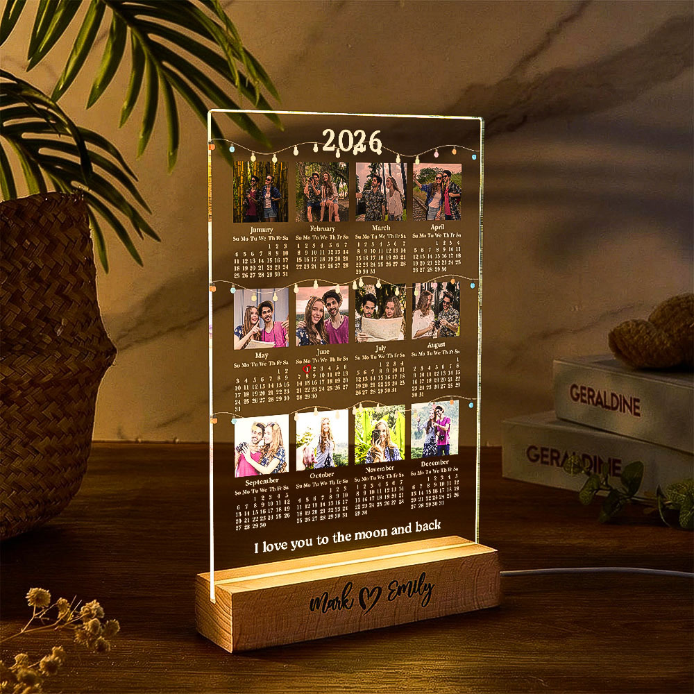 Cadeaux De Saint-valentin : Calendrier Lumineux Photo Personnalisé 2026 Avec Photo De Couple, Veilleuse De Bureau, Cadeau De Nouvel An 2026 - votrecollierprenomfr