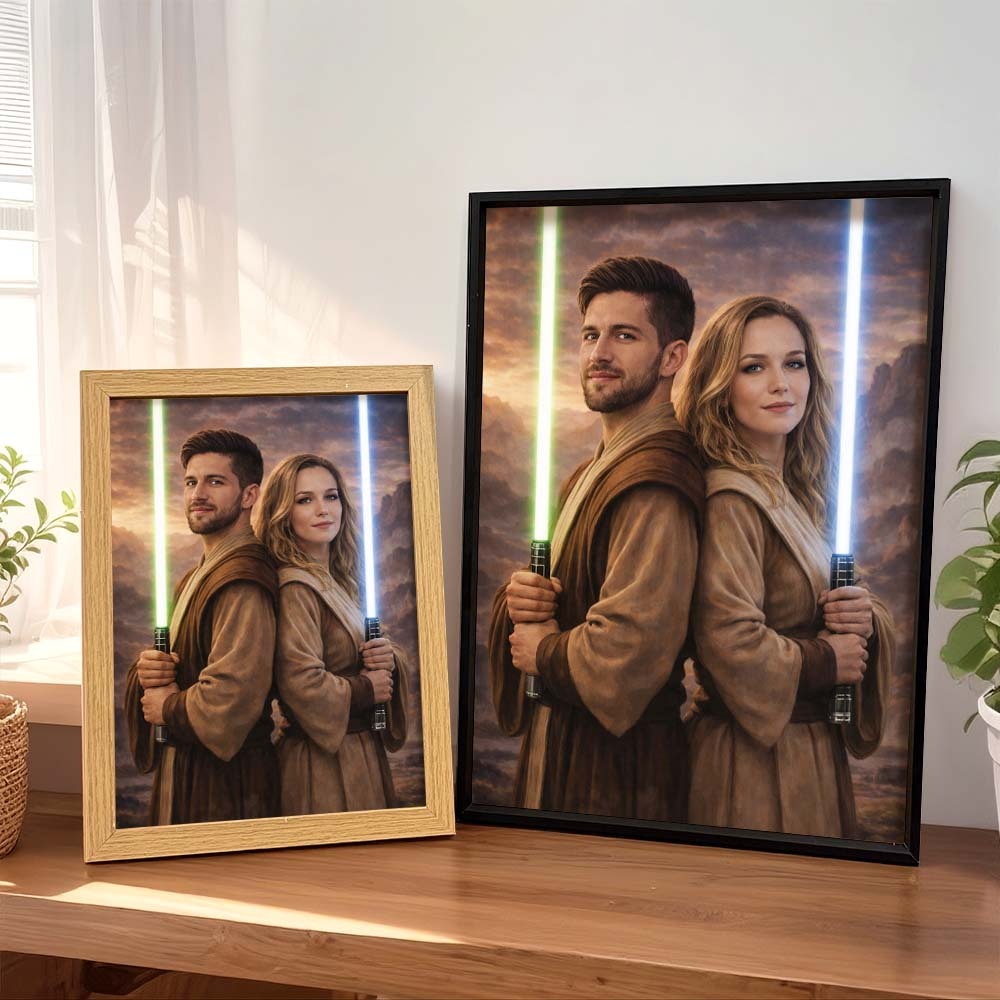 Cadre Photo Personnalisé Avec Sabre Laser, Thème Héros Galactique, Pour Couple - Cadeau Idéal Pour La Saint-valentin - votrecollierprenomfr