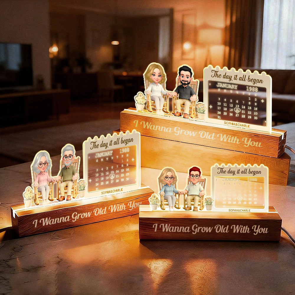 Veilleuse Led Personnalisée Pour Couple « je Veux Vieillir Avec Toi », Calendrier D'anniversaire Personnalisé, Plaque Acrylique, Cadeau Romantique D'anniversaire, Cadeau De Saint-valentin - votrecollierprenomfr