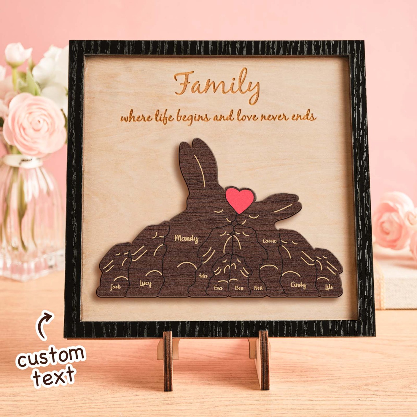 Puzzle Familial Avec Nom Personnalisé, Cadre En Bois, Décorations De Maison En Bois, Cadeau De Fête Des Mères - votrecollierprenomfr
