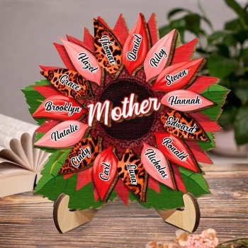 Nana, Maman, Tante Tournesol - Anniversaire, Cadeau D’amour Pour Maman, Grand-mère Family Home Decor Plaque En Bois Personnalisée À 2 Couches Avec Support - votrecollierprenomfr
