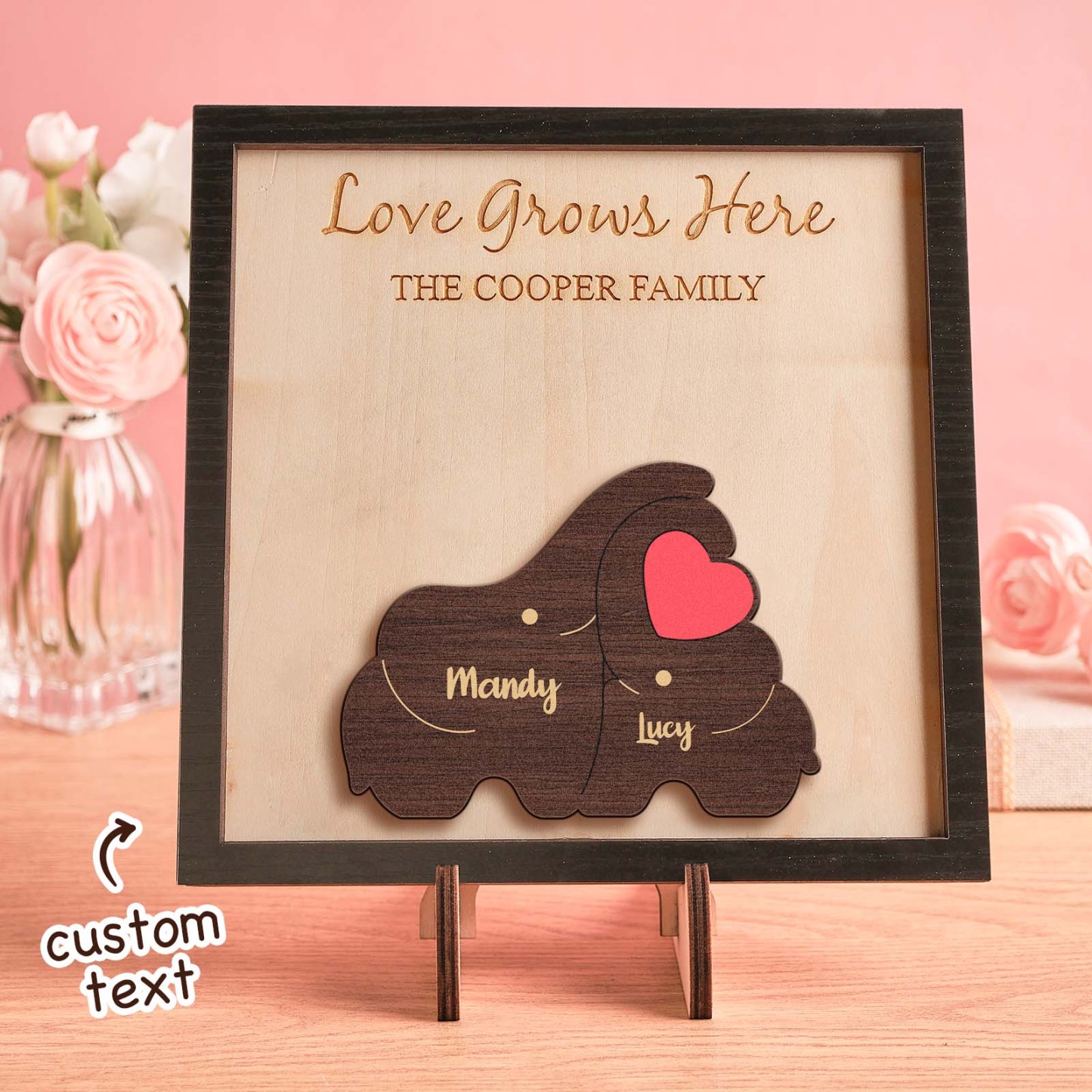 Puzzle Familial D'éléphants Avec Nom Personnalisé, Cadre En Bois, Décorations De Maison En Bois Personnalisées, Cadeau De Fête Des Mères - votrecollierprenomfr