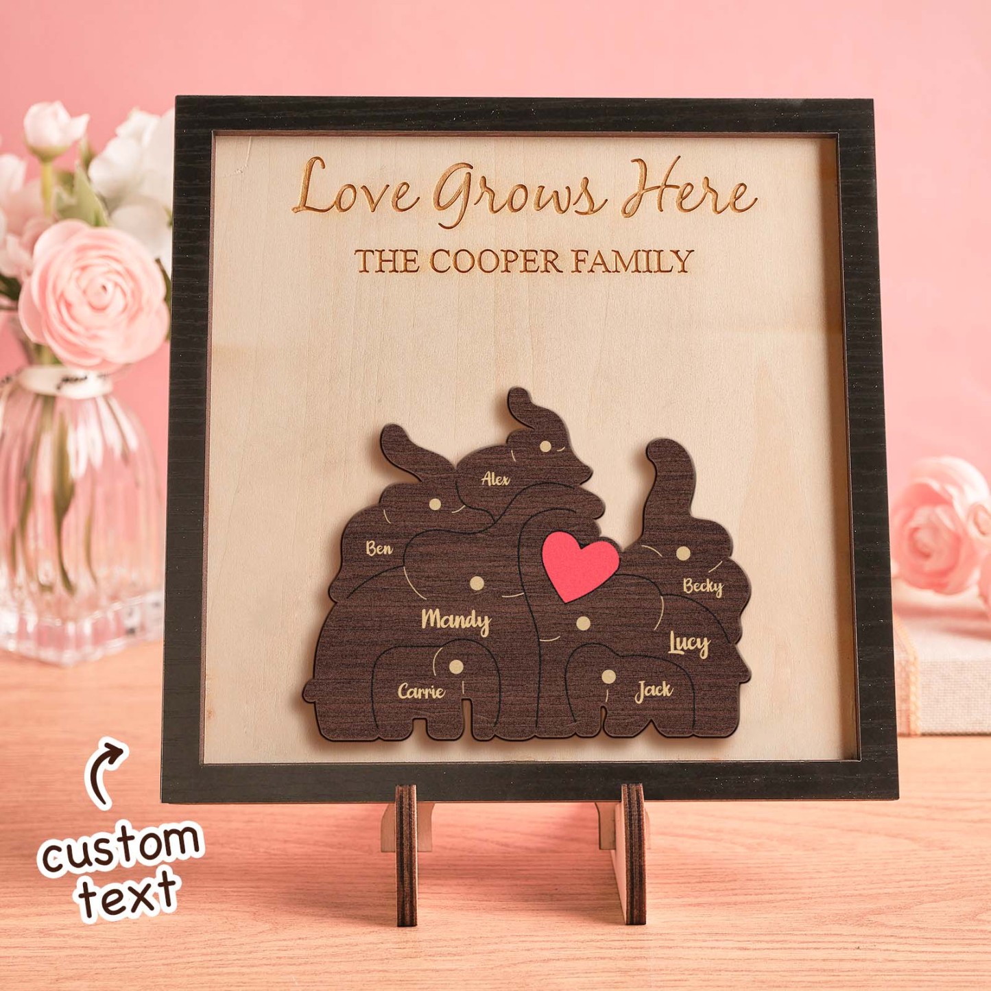 Puzzle Familial D'éléphants Avec Nom Personnalisé, Cadre En Bois, Décorations De Maison En Bois Personnalisées, Cadeau De Fête Des Mères - votrecollierprenomfr