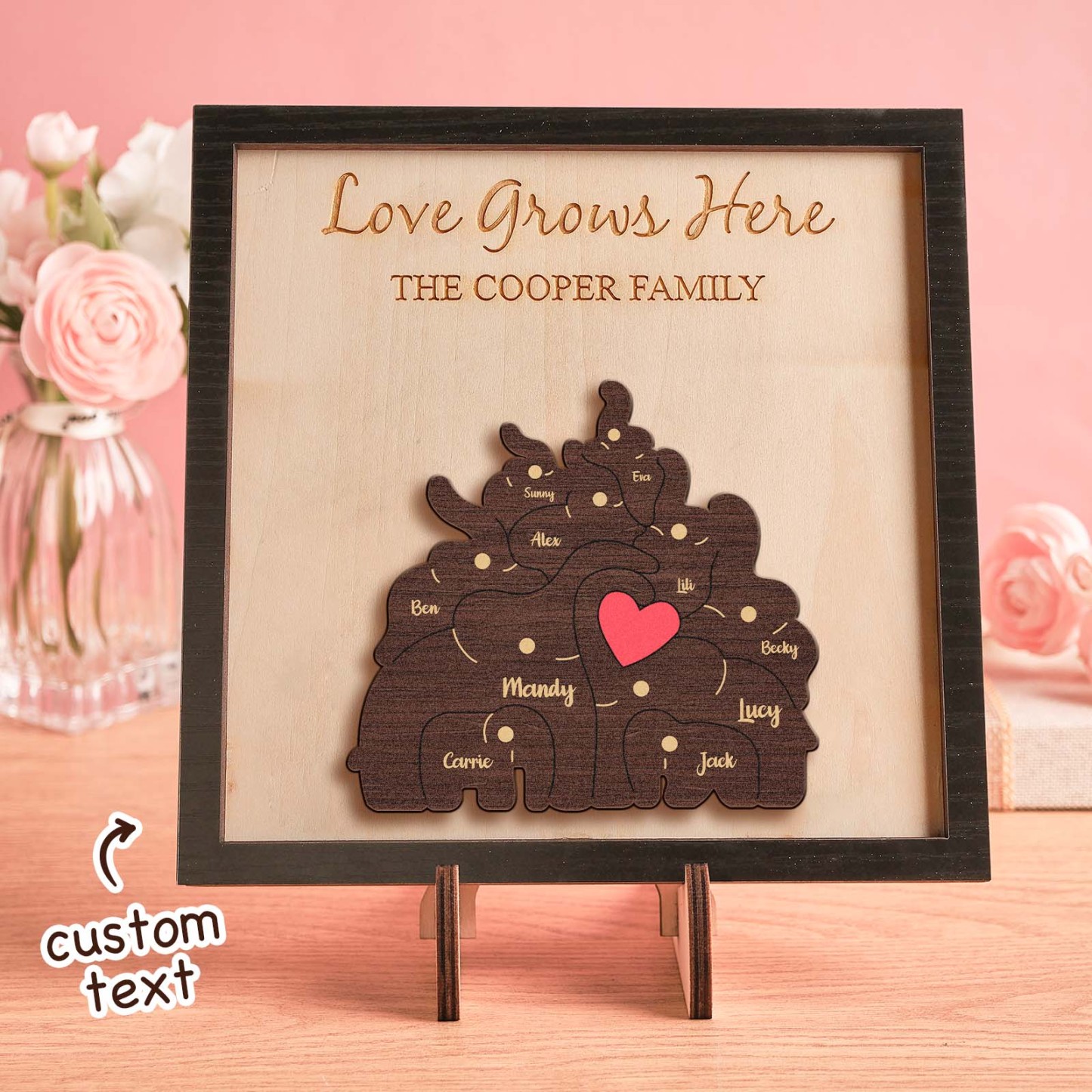 Puzzle Familial D'éléphants Avec Nom Personnalisé, Cadre En Bois, Décorations De Maison En Bois Personnalisées, Cadeau De Fête Des Mères - votrecollierprenomfr