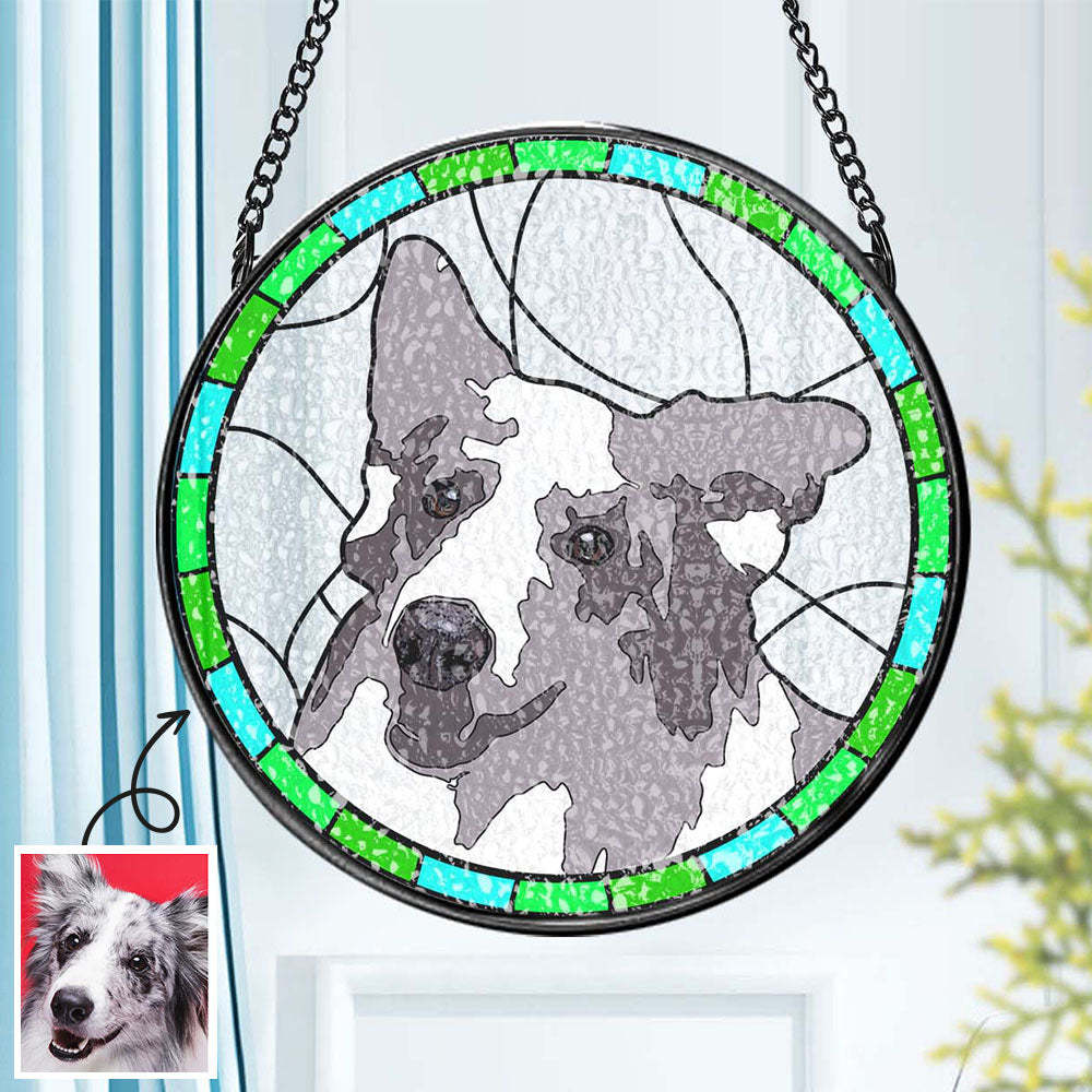 Portrait Personnalisé D’animal De Compagnie Vitrail Suncatcher Cadeau Commémoratif Pour Les Amoureux Des Animaux De Compagnie - votrecollierprenomfr