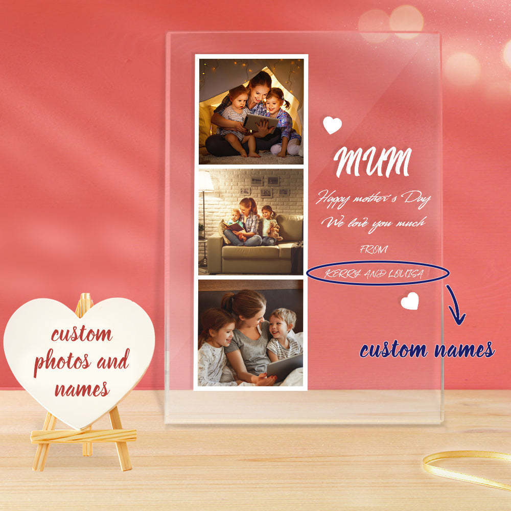 Photo Personnalisée Et Nom Veilleuse Acrylique Cadeau De Fête Des Mères Pour Maman - votrecollierprenomfr