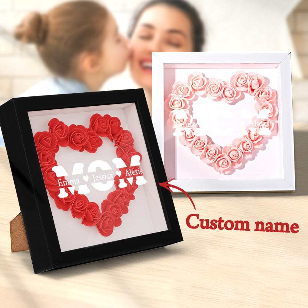 Boîte D'ombre De Fleur Personnalisée Nom Personnalisé Cadeau De Cadre De Fleur D'ombre De Fleur Pour La Maman - votrecollierprenomfr