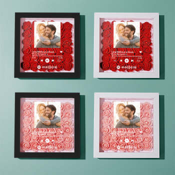 Personnalisé Scannable Spotify Code Photo Musique Fleur Shadow Box Fleur Personnalisée Shadowbox Cadre Cadeau - votrecollierprenomfr