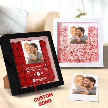 Personnalisé Scannable Spotify Code Photo Musique Fleur Shadow Box Fleur Personnalisée Shadowbox Cadre Cadeau - votrecollierprenomfr