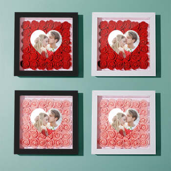 Photo Personnalisée Fleur Shadow Box Personnalisé Coeur Fleur Shadowbox Cadre Cadeau - votrecollierprenomfr