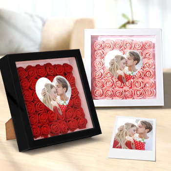 Photo Personnalisée Fleur Shadow Box Personnalisé Coeur Fleur Shadowbox Cadre Cadeau - votrecollierprenomfr