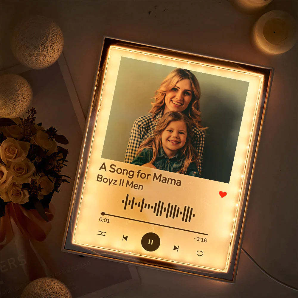 Cadeau Personnalisé De Musique De Miroir De Lumière De Nuit De Photo De Code De Spotify Pour Lui/son Cadeau De Jour De Père - votrecollierprenomfr