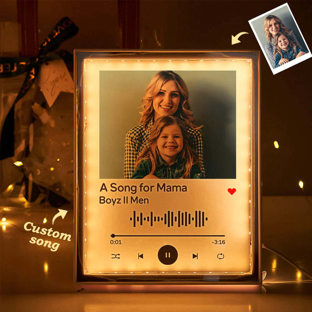 Cadeau Personnalisé De Musique De Miroir De Lumière De Nuit De Photo De Code De Spotify Pour Le Cadeau De Fête Des Mères D'elle/lui - votrecollierprenomfr