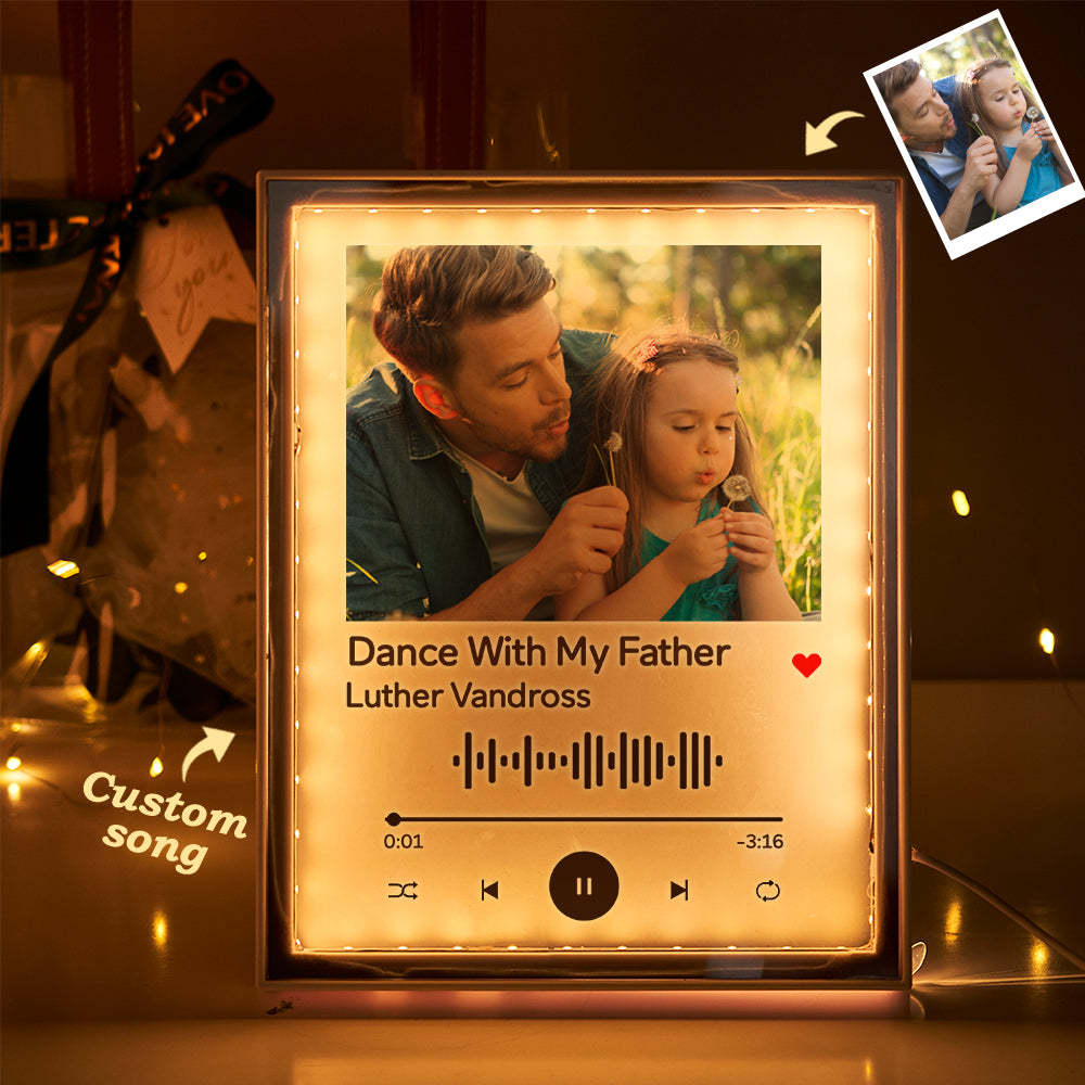 Cadeau Personnalisé De Musique De Miroir De Lumière De Nuit De Photo De Code De Spotify Pour Lui/son Cadeau De Jour De Père - votrecollierprenomfr