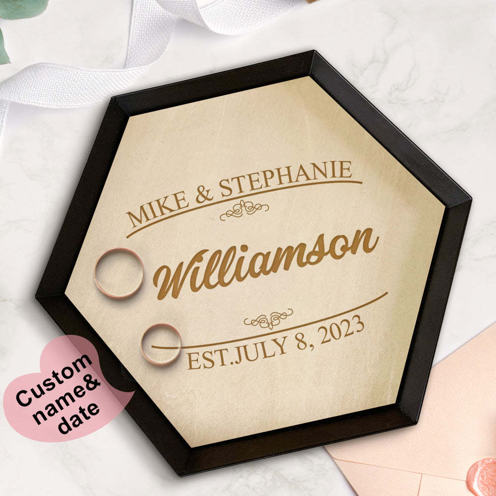 Plateau À Bijoux En Bois Personnalisé Bijoux De Fiançailles Porte-anneau Plat Décor À La Maison Cadeau - votrecollierprenomfr