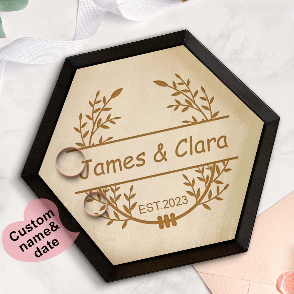 Plateau À Bijoux En Bois Personnalisé Bijoux De Fiançailles Porte-anneau Plat Décor À La Maison Cadeau - votrecollierprenomfr