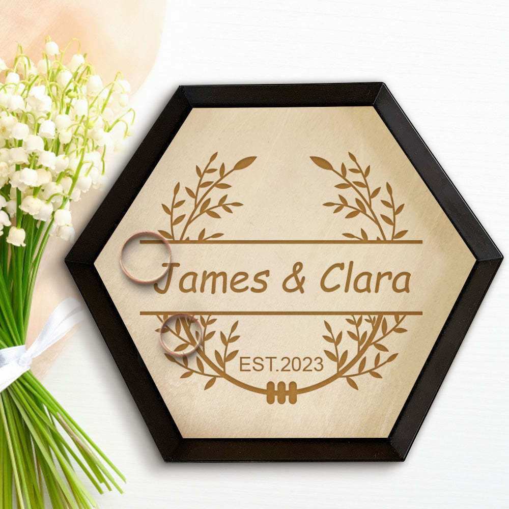 Plateau À Bijoux En Bois Personnalisé Bijoux De Fiançailles Porte-anneau Plat Décor À La Maison Cadeau - votrecollierprenomfr