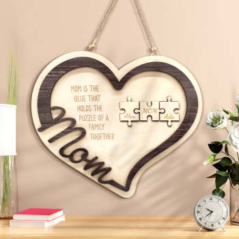 Cadeau Personnalisé De Fête Des Mères De Signe De Puzzle De Coeur En Bois Pour La Maman - votrecollierprenomfr