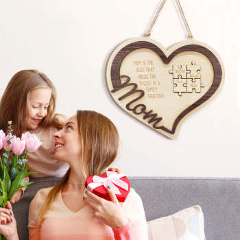 Cadeau Personnalisé De Fête Des Mères De Signe De Puzzle De Coeur En Bois Pour La Maman - votrecollierprenomfr